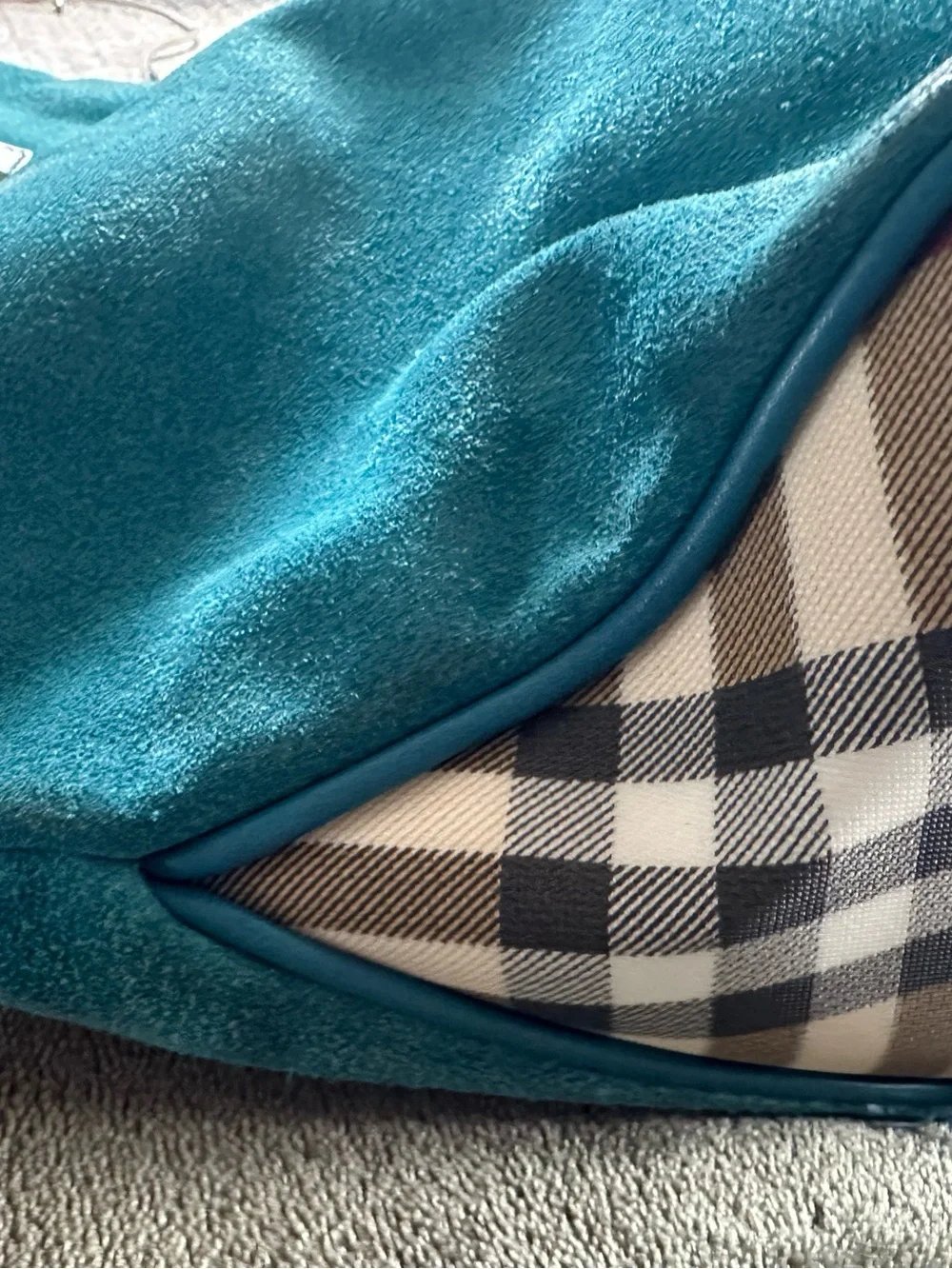 AUTHENTIC Burberry Teal Suede Tote Bag with Leather Trim